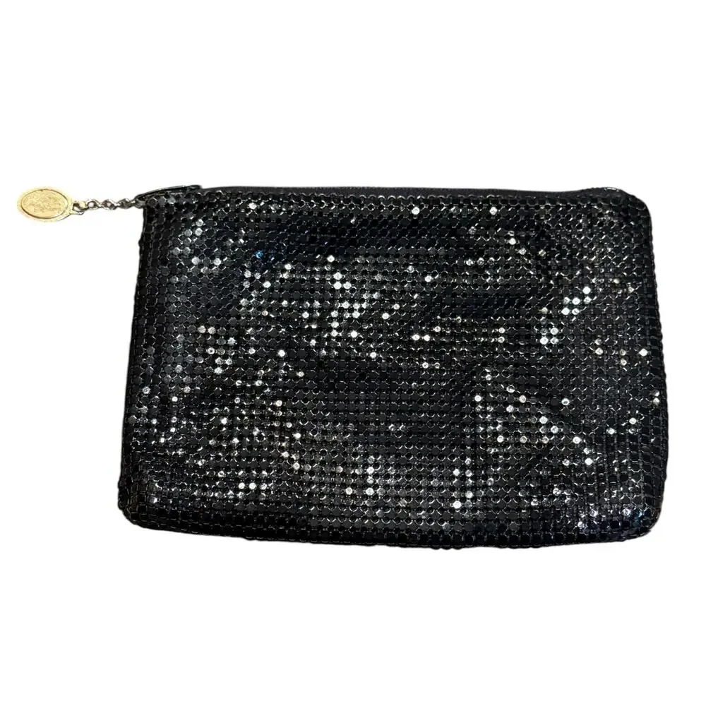 Vtg Black Whiting & Davis Made in USA Mesh Zipper Purse Pouch